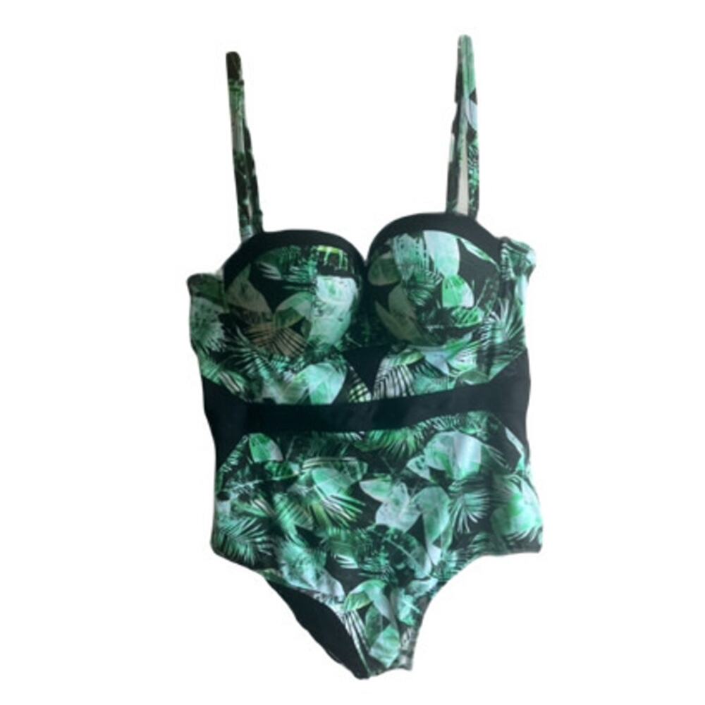 Torrid Vixen Underwire One Piece Swimsuit Size 3 Green Palms Cutout Mesh Push Up